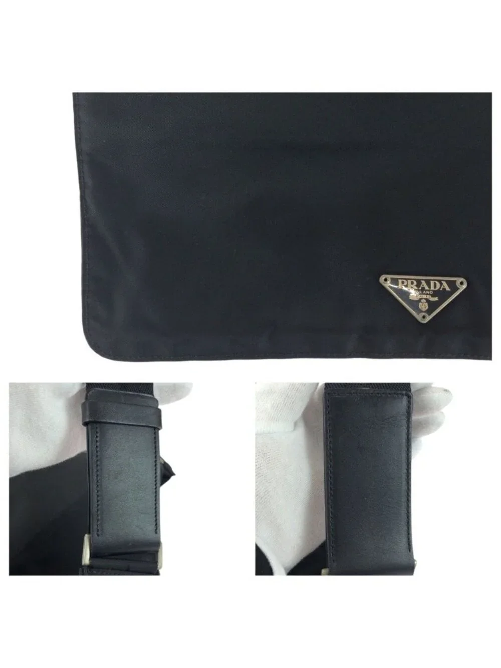 Prada Tessuto Black Silver Nylon Shoulder Bag Crossbody Pochette